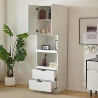 Freestanding Pantry Cabinet with 2 Open Sliding Shelves, Multifunctional Sideboard for Dining & Living Rooms, 59.5L x 45W x 200H cm, White Aosom UK