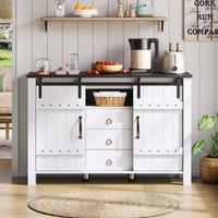 Versatile Sideboard with 3 Drawers and Quiet Sliding Doors, Rustic Buffet Cabinet for Kitchen, Dining Areas, 120L x 40W x 80H cm, White Aosom UK