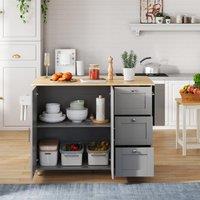 Versatile Kitchen Island with 3 Drawers and 2-Door Cabinet, Space-Saving Rolling Trolley with Foldable Worktop, 135L x 70W x 90H cm, Grey Aosom UK