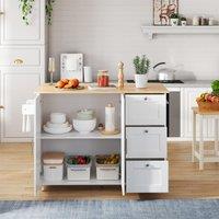 Versatile Kitchen Island with 3 Drawers and 2-Door Cabinet, Space-Saving Rolling Trolley with Foldable Worktop, 135L x 70W x 90H cm, White Aosom UK