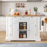Versatile Kitchen Island with 3 Drawers and 2‑Door Cupboards, Practical Trolley with Extendable Worktop, 132L x 70W x 87H cm, White+Natural Aosom UK