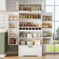 Spacious Kitchen Cabinet with a Drawer, 2 Adjustable Shelves, Multifunctional Pantry for Dining, Living Areas, 80L x 40W x 180H cm, White Aosom UK