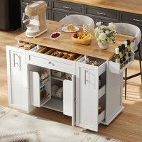 Mobile Kitchen Island with Foldable Countertop, Multifunctional Kitchen Cart with 3-Tier Drawers and Castors, 120L x 70W x 87H cm, White Aosom UK
