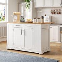 Rolling Kitchen Island Trolley with Woodgrain Worktop, Mobile Storage Cart Unit with Pull-Out Bin Compartment, 138L x 86W x 92H cm, White Aosom UK