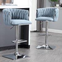 Adjustable Bar Stools Set of 2 with Woven Backs and Silver Base, Upholstered Swivel Counter Stools for Kitchen, 53x51x87 cm, Light Blue Aosom.UK