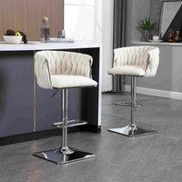 Adjustable Bar Stools Set of 2 with Woven Backs and Silver Base, Upholstered Swivel Counter Stools for Kitchen Island, 53x51x87 cm, Ivory Aosom.UK