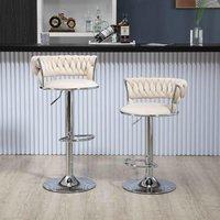 Modern Adjustable Bar Stools Set of 2 with Back and Footrest, Velvet Swivel Counter Stools for Kitchen Island and Pub, 54x46x97 cm, Ivory Aosom.UK