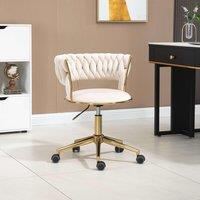 Velvet 360 Swivel Computer Chair with Hand-Woven Backrest, Wheels, Adjustable Height, Home Office Desk Chair Ergonomic, 62x62x77 cm, Ivory Aosom.UK