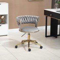 Velvet Swivel Executive Office Desk Chair with Hand-Woven Backrest and Stainless Base, 360 Swivel, Height Adjustable, 62x62x77 cm, Gray Aosom.UK