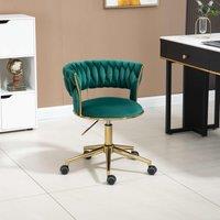 Velvet Swivel Executive Office Desk Chair with Hand-Woven Backrest and Stainless Base, 360 Swivel, Height Adjustable, 62x62x77 cm, Emerald Aosom.UK