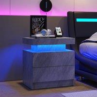 Versatile Bedside Table with Adjustable LED Lights, 2 Drawers, Modern Nightstand for Bedroom, Living Room, 49L x 35W x 52H cm, Gray Aosom.UK