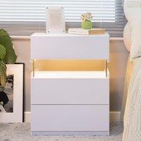 LED Bedside Table with Remote-Controlled RGB Lighting, 3 Drawers, Modern Nightstand with Acrylic Board, 50L x 37.5W x 60H cm, White Aosom.UK