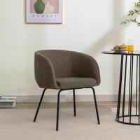 Fabric Boucle Chair with Black Powder Coated Metal Legs, Modern Upholstered Wingback Armchair for Dining Table, Desk, 58x58x78 cm, Brown Aosom.UK