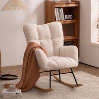 Teddy Fabric Modern Rocker with Padded Seat, Metal Base, Tufted Upholstered Rocking Comfy Chairs for Outdoor, Indoor, 80x70x95 cm, White Aosom.UK