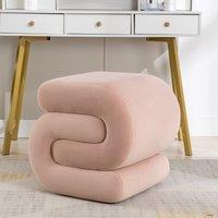 Velvet Ottoman Storage Pouffe Under Desk, S-Shape Wavy Foot Stool, Upholstered Extra Seating, No Assembly Required, 504646 cm, Pink Aosom UK