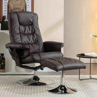 PU Leather Massage Chair with Ottoman Stool, Metal Frame, Ergonomic Design Backrest, Lounger Chair for Living Room, 79x79x106 cm, Brown Aosom.UK