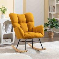 Flax Fabric Tufted Upholstered Read Chair with Padded Seat, Mid Century Modern Rocker for Living Room, Bedroom, Garden, 80x70x95 cm, Yellow Aosom.UK