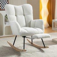 Upholstered Rocking Chair with Teddy Fabric, Pull-out Footrest, Ergonomic Backrest, Modern rocker for Reading, Relaxing, 80x70x95 cm, White Aosom.UK