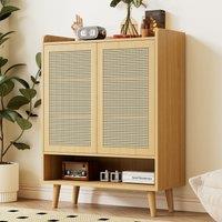 Modern Shoe Cabinet Storage Combo with 5-Tier Shelves, Freestanding Cupboard Organiser with Rattan Doors, 80L x 35W x 105H cm, Light Oak Aosom UK