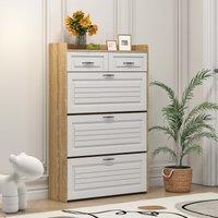 Modern Wooden Shoe Cabinet with 3 Flip Louvered Doors, Space-Saving Organiser Cupboard with 2 Drawers, 80L x 23.5W x 131H cm, White+Natural Aosom UK