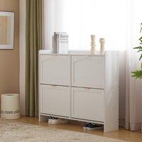 Modern Wooden Shoe Cabinet with 4 Flip Drawers and Open Shelves, Space-Saving Organiser Cupboard for Hallway, 110L x 24W x 90H cm, White Aosom UK