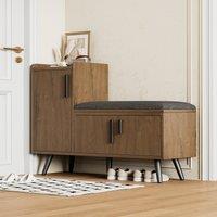 Modern Wooden Shoe Bench with Padded Cushioned Seat, Soft Shoe Storage Organiser with Adjustable Shelves, 100L x 34W x 69H cm, Natural Aosom UK
