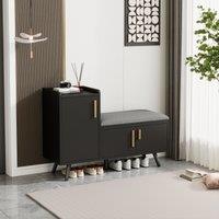 Modern Entryway Shoe Bench Storage Cabinet with Adjustable Shelves, Soft Storage Organiser Unit with Handles, 100L x 34W x 69H cm, Black Aosom UK
