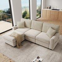 Upholstered Sectional Sofa with USB Type-C Charging Ports, Soft Convertible Couch with 2 square cushions, 223L x 146W x 84H cm, Beige Aosom UK