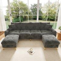 Modern U-Shaped Modular Sleeper Sofa with 2 Storage Ottomans, Soft Convertible Couch with 2 Decorative Cushions, 263L x 137W x 85H cm, Gray Aosom UK