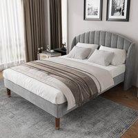 King Size Velvet Fabric Upholstered Bed with Slatted Frame and Headboard, Modern Bedroom Furniture, Easy Assembly, 158x206x108 cm, Grey Aosom.UK