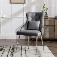 Button Pattern Modern Lounge Chair with Metal Legs and Lumbar Cushion, Velvet Upholstered Dining Chair for Relax, 54.5x58.5x87.5 cm, Grey Aosom.UK