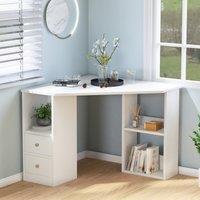 L-Shaped Corner Computer Desk with Large Storage Space, High Quality Modern Work Table, Study Writing Table Furniture, 90x90x72 cm, White Aosom.UK