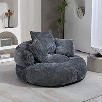 Skin-Friendly Chenille Bean Bag Chair with 3 Pillows, Memory Foam Filling, High Back Lounger for Adults, Kids, 108L x 108W x 52H cm, Gray Aosom UK