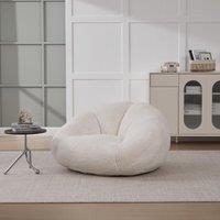 Shell-Shaped Bean Bag Chair with Memory Foam Filling, Ergonomic Floor Lounger with Faux Fur Removable Cover, 100L x 90W x 57H cm, Beige Aosom UK