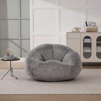 Shell-Shaped Sofa with High-Rebound Foam and Ergonomic Lumbar Support, Giant Sofa with Faux Fur, 100L x 90W x 57H cm, Light Gray Aosom UK