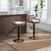 Set of 2 Modern Swivel Bar Stools with Wicker Rattan Weave and Padded Linen Seat, Counter Stools for Living Room, 48L x 49W x 89H cm, Beige Aosom UK