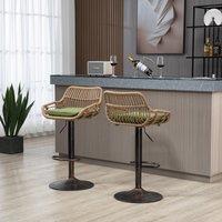 Set of 2 Swivel Bar Stools with Padded Linen Seat, Height-Adjustable Counter Chairs with Metal Disc Base, 48L x 49W x 109H cm, Green Aosom UK