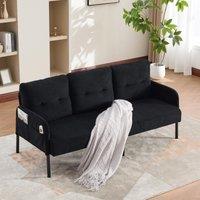 Oversized Two-Seater Corduroy Sofa with Ergonomic Curves, Comfortable Loveseat with Dual Side Storage Pockets, 171L x 72W x 80H cm, Black Aosom UK
