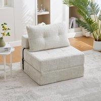Cozy Convertible Floor Sofa Bed with Button-Tufted Detailing, Chenille Folding Sleeper Couch for Living Room, 180L x 79W x 57H cm, Beige Aosom UK