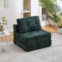 Cozy Convertible Floor Sofa Bed with Button-Tufted Detailing, Chenille Folding Sleeper Couch for Living Room, 180L x 79W x 57H cm, Emerald Aosom UK