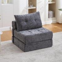 Cozy Convertible Floor Sofa Bed with Button-Tufted Detailing, Chenille Folding Sleeper Couch for Living Room, 180L x 79W x 57H cm, Gray Aosom UK