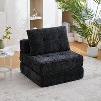 Cozy Convertible Floor Sofa Bed with Button-Tufted Detailing, Chenille Folding Sleeper Couch for Living Room, 180L x 79W x 57H cm, Black Aosom UK