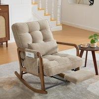 Cozy Rocking Chair with Adjustable Footrest and Side Pocket, Soft Corduroy Glider Armchair for Nursery, 92L x 80W x 70H cm, Khaki Aosom UK