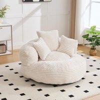 Plush Oversized Bean Bag Chair with High Back & 3 Pillows, Cozy Corduroy Floor Lounger Sofa for Living Room, 108L x 108W x 52H cm, Beige Aosom UK