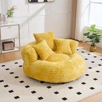 Plush Oversized Bean Bag Chair with High Back & 3 Pillows, Cozy Floor Lounger Sofa for Living Room, 108L x 108W x 52H cm, Mustard Yellow Aosom UK