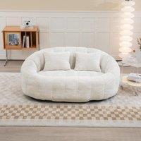 Cozy Oversized Bean Bag Sofa with 2 Matching Pillows, Soft 2-Seat Sectional Couch for Living Room and Bedroom, 145L x 95W x 63H cm, Beige Aosom UK