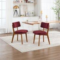 Stylish Mid-Century Dining Chairs with Ergonomic Backrest, Comfortable Upholstered Side Chairs for Dining Room, 47L x 54.5W x 77H cm, Wine Red Aosom UK