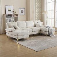 U-Shaped Modular Sofa with Cushions, Rubber Pads, Golden Legs, Chenille Fabric Sectional Couch for Relaxing, 272L x 136W x 88H cm, Beige Aosom UK