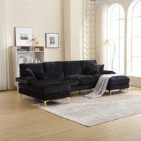 Elegant U-Shaped Modular Sofa with Pillows, Double Chaise, Rubber Pads, Sectional Couch for Social Gatherings, 272L x 136W x 88H cm, Black Aosom UK