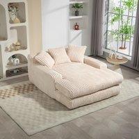 Oversized Chaise Longue Sofa with 3 Throw Cushions and Wide Armrests, Chair with Shredded Memory Foam Seat, 155L x 125W x 63H cm, Beige Aosom UK
